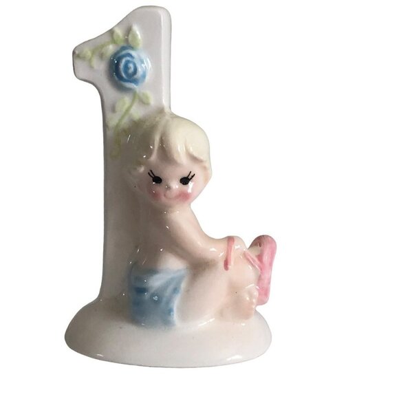 VINTAGE Baby 1st Year Ornament Cake Topper Figurine Ceramic Decor - Picture 1 of 6